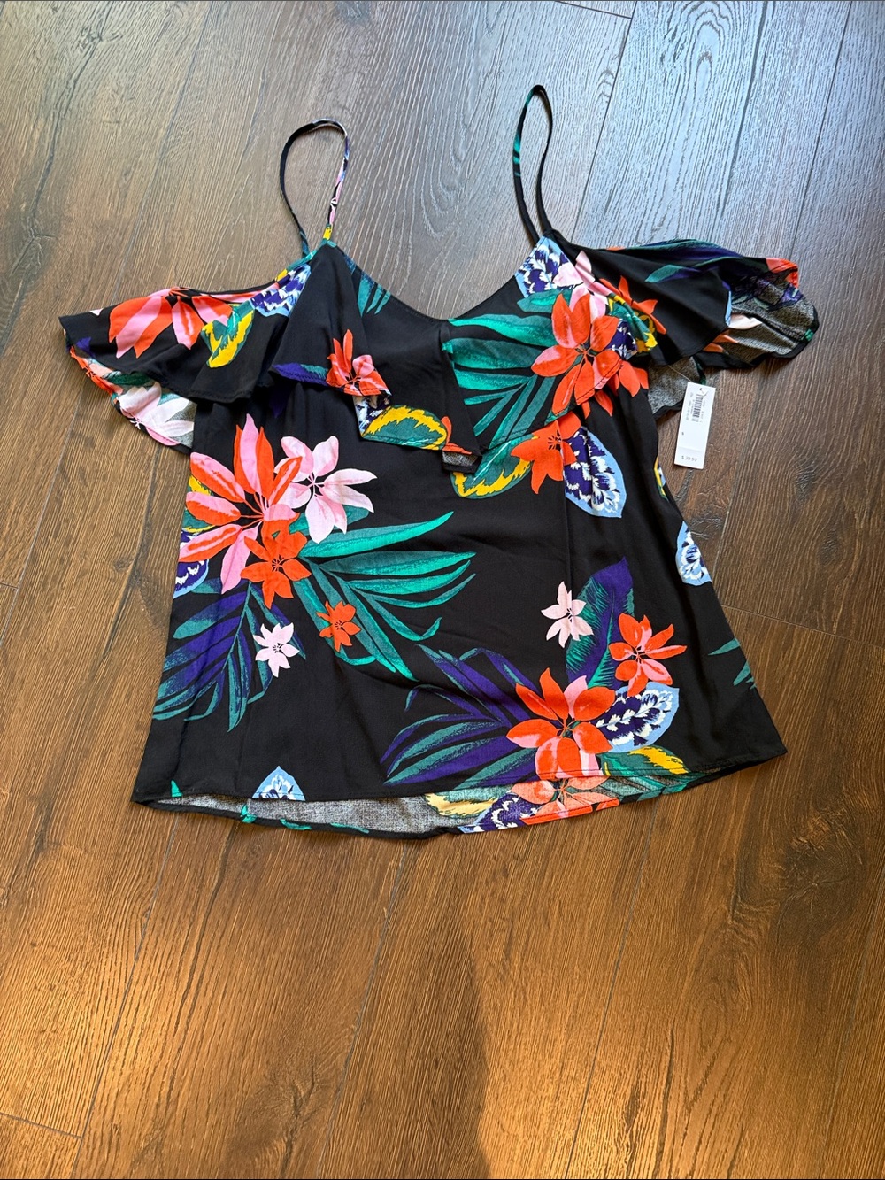 Old Navy Black Floral Off-Shoulder Spaghetti Strap Top
